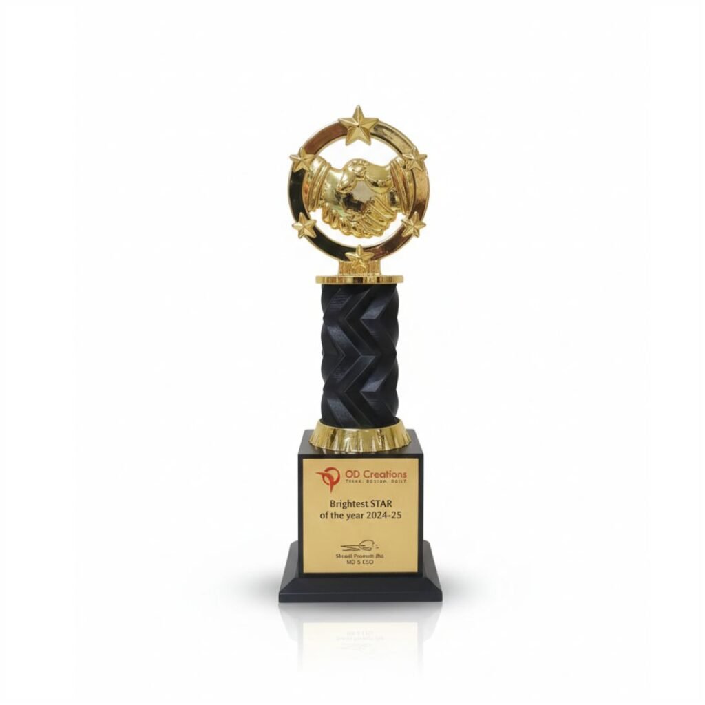 Krishna Creation Golden Metal Star Handshake Trophy