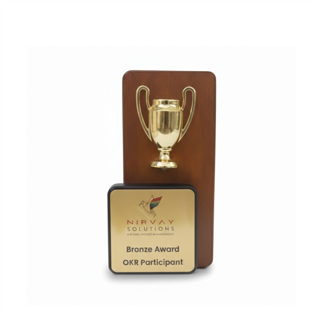 Premium wooden trophy with golden cup design