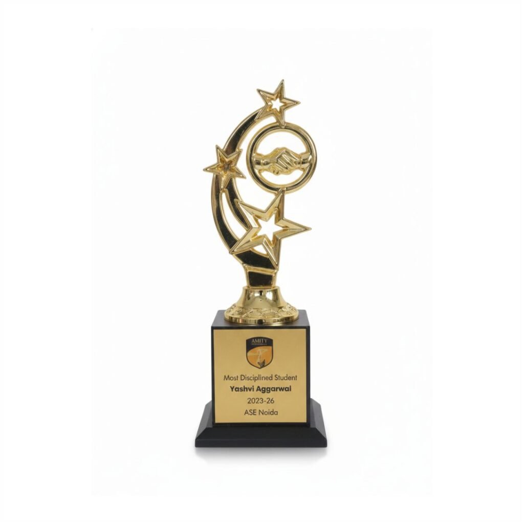 Krishna Creation Golden Star Handshake Trophy | Model B565 | 4x11 Inch Award | Best Student / Corporate Appreciation Trophy | Premium Plastic with Black Base